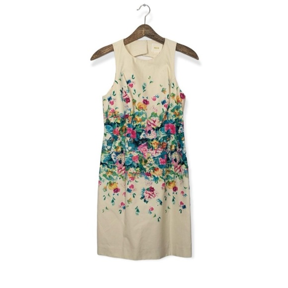 Anthropologie Maeve Tea Garden Cream Floral Sleeveless Sheath Dress. - Picture 2 of 4
